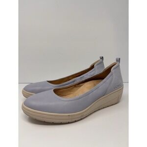 Vionic Womens Jacey Leather Round Toe Ballet Wedge Shoes Hazel Blue Size 10
